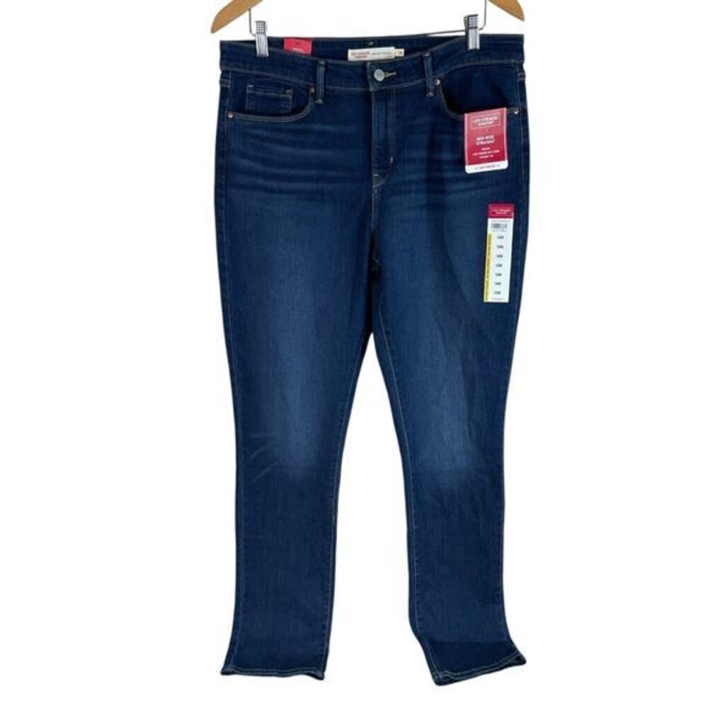 NEW Levi Strauss Womens Mid Rise Straight Jeans 14 Dark Wash‎ Denim Stretch Blue